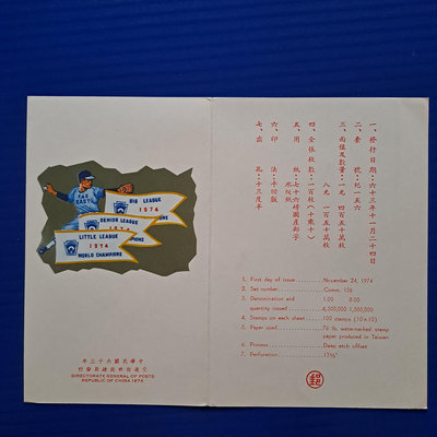 【大三元】貼票卡-空卡-紀156中華民國青年.青少年.及少年棒球隊再獲世界三冠軍紀念郵票(63年)