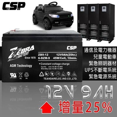 ☎ 挺苙電池 ►超強勁 ZB9-12 12V9Ah ZEBRA蓄電池 WP1236W HR1234W NP7-12加強型