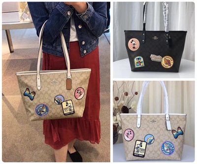 小皮美國正品代購 COACH 29358 新款女士手拿包 米奇徽章托特包 單肩包 大容量 附購買證明