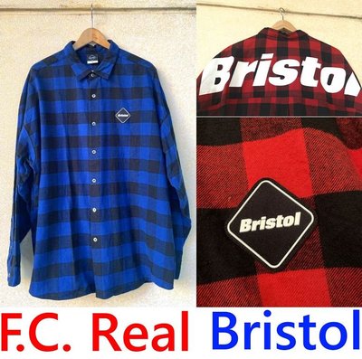 BLACK全新F.C. Real Bristolc罕見OVERSIZE加大F.C.R.B蘇格蘭格紋FCRB襯衫