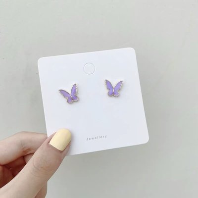 【現貨】韓版 925銀針 紫色 滴釉 貝殼 蝴蝶 耳針 耳環