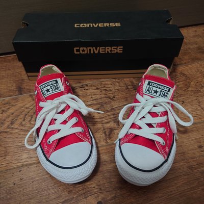 二手轉售- 真品Converse 女生(中童)ALL STAR 紅色經典帆布鞋低筒帆布休閒鞋滑板鞋運動鞋童鞋