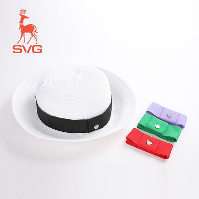 易匯空間 新款SVG高爾夫球帽女純白寬邊編制草帽透氣防曬遮陽百搭球帽GE1147