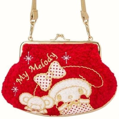 (特價)全新日本專櫃My Melody美樂蒂2015紅色聖誕限定超可愛毛絨絨扣式手提包/手拿包/化妝包/晚宴包(絕版品)