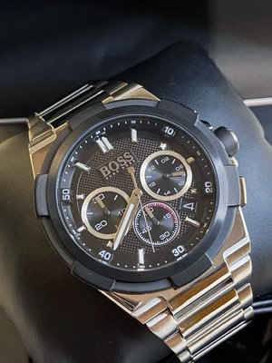 HUGO BOSS Supernova 黑色錶盤 銀色不鏽鋼錶帶 石英 三眼計時 男士手錶 1513359