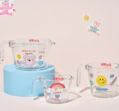 韓國pyrex knotted玻璃計量杯水杯牛奶杯杯烘焙杯可微波