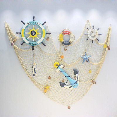 ‹收納網兜› 地中海牆上掛牆網格網麻繩手工漁網裝飾品照片牆兒童房間牆面佈置