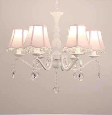 韓式led水晶燈簡約歐式鐵藝粉色公主女孩房間溫馨臥室兒童房吊燈