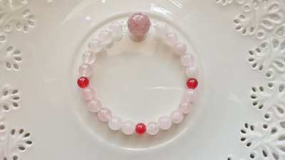 粉晶手環(草莓水晶+紅玉髓+粉水晶)