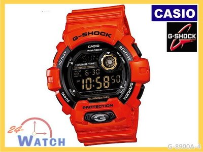 G-8900A-4橘紅G-8900A《台灣卡西歐公司貨》CASIO G-SHOCK超大LED液晶電子錶24-Watch