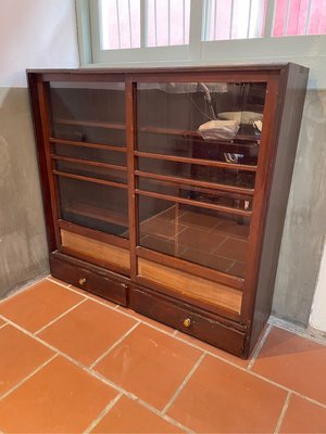 早期復古懷舊檜木製玻璃置物櫃 茶具櫃 展示櫃 陳列道具