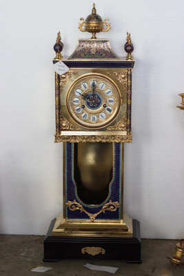 【二手】歐式景泰藍鎏金機械座鐘，二針盤時鐘，走時15天，用擺控制走時12945【木清院】 古玩 收藏 古董
