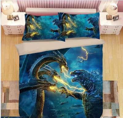 哥吉拉怪獸之王Godzilla卡通床包組 床包三件組 卡漫周邊床包四件組 印花被單床包