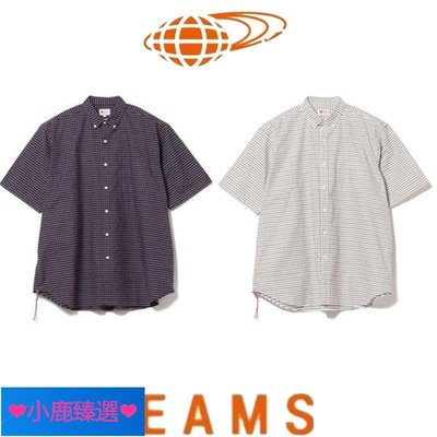 ❤小鹿臻選❤正品現貨 BEAMS JAPAN 夏季下擺紅繩格子休閑寬松男女短袖襯衫