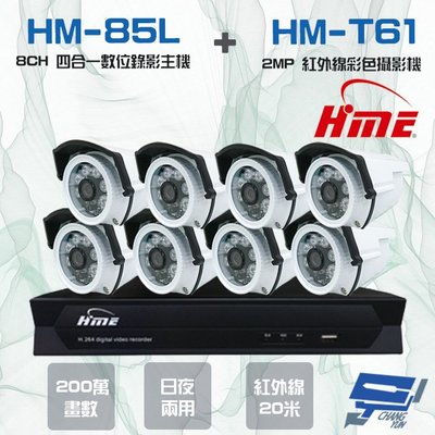 昌運監視器 環名組合 HM-NT85L 8路數位錄影主機+HM-T161 200萬 日夜兩用紅外線彩色管型攝影機*8