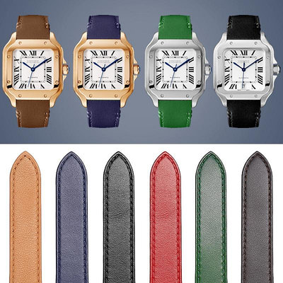 替換錶帶 代用錶帶 適配Cartier卡地亞手錶錶帶山度士快拆系列W2SA0007 中號真皮錶帶