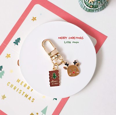 歡樂聖誕  聖誕糜鹿 梅花鹿 滴油合金 吊飾 金色 掛勾 聖誕節 鑰匙圈 airpods耳機盒掛件/聖誕交換禮物