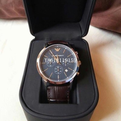 Emporio Armani /AR2494/Classic 都會新貴計時腕錶深藍x咖啡/43mm /亞曼尼正品男手錶