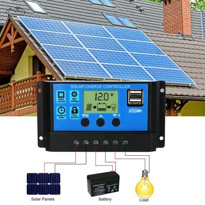 太陽能電池板充電控制器 12V/24V 30A 40A 50A 60A 10A 20A太陽能控制器 雙USB輸出