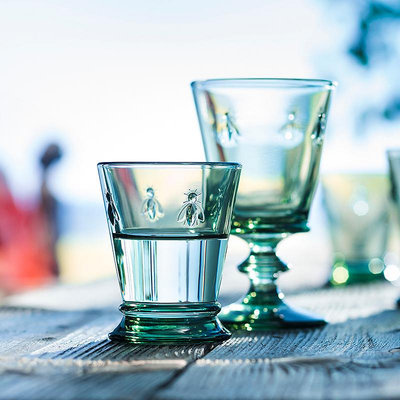 酒杯南法鄉村La Rochere法國復古綠玻璃水杯浮雕高腳酒杯果汁杯子禮盒