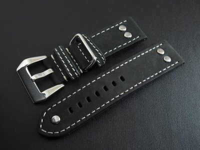 小沛的新衣banda德國軍錶vintage冒險風格鉚釘24mm直身黑色真皮錶帶