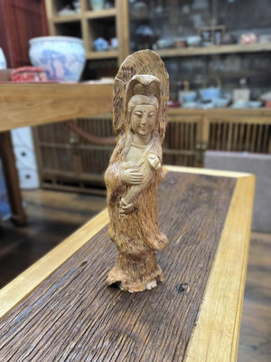 寶貝名稱日本木雕觀音像背有木裂紋