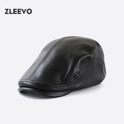 陽冠/ZLEEVO 男士 水洗pu皮 鴨舌帽 中老年貝雷 復古春秋冬新款 前進帽