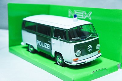 【特價現貨】1:24 Welly VW T2 Bus Polizei 1972 德國警車版 ※車門可開※