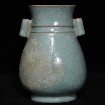 汝窯冰裂紋貫耳瓶，高14.8cm直徑11cm，編號8 瓷器 古瓷 古瓷器