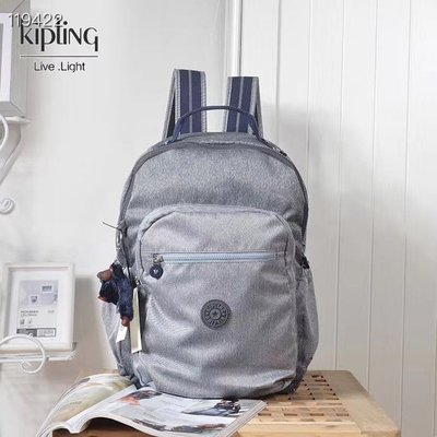 【熱賣精選】 Kipling 猴子包 K12629 K21305 牛仔灰拼接 拉鍊款輕量雙肩後背包 大容量 多夾層