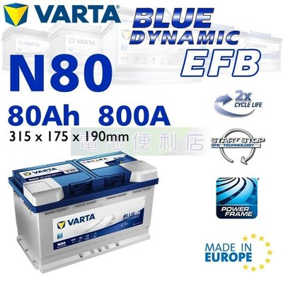[電池便利店]德國華達 VARTA EFB N80 L4 80Ah 歐洲製造 啟停專用電池 取代F22