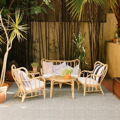 天然真藤沙發戶外雙人藤椅INS風庭院休閑東南亞印尼藤編家具組合