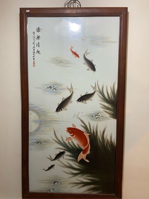 ｛靜心堂｝珠山八友手繪瓷版畫 錦鯉版畫