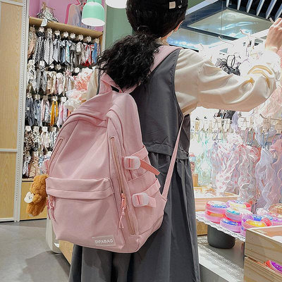 雙肩包女新款韓版原宿大學生書包初中生中學生簡約純色大容量背包