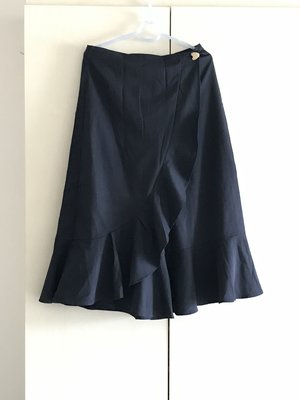 [二手] beartwo 唯美荷葉邊氣質優雅寬版褲裙--深藍色38號