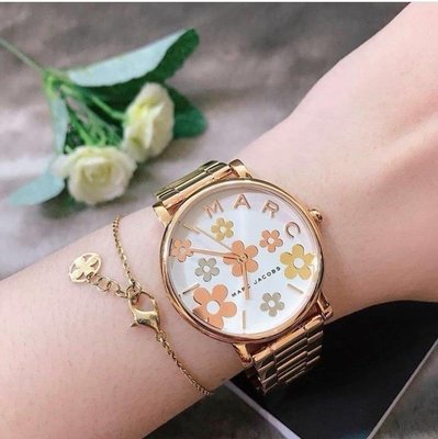 MARC JACOBS 花朵錶盤 玫瑰金色不鏽鋼錶帶 石英 女士手錶 MJ3580