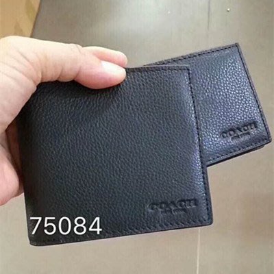 【九妹精品】COACH 75084 黑色軟牛皮男士對折錢包 短夾/皮夾/鈔票夾 相片夾 錢夾