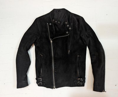 日本設計師Attachment 黑色麂皮斜拉騎士皮衣 1日本製