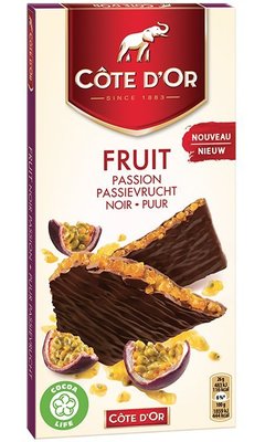 比利時代購巧克力-Cote d'Or 比利時大象牌百香果巧克力片，買10片送1片，另有提供86%黑巧克力供顧客選購。