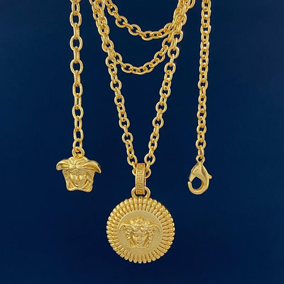 VS  范思哲Versace古希臘風情時尚個性圓盤金屬圓形扇面美杜莎人面項鏈 黃銅材料 NO2845