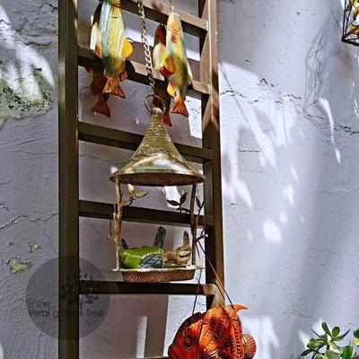 熱銷 比如樹│做舊鐵藝復古垂吊花架鳥籠 喂鳥器花園吊籃 家居櫥窗軟裝