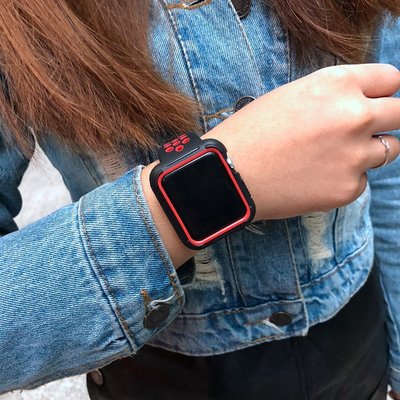 下殺-MOMO優品適用蘋果apple watch3雙色硅膠殼iwatch1/2防撞摔全包軟
