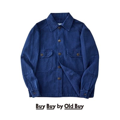 【外套】阿美咔嘰日系復古工裝外套indigo植物藍染重磅棉麻古著翻領夾克男