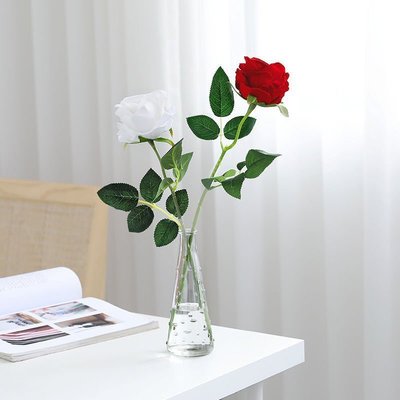 仿真玫瑰假花玻璃花瓶插花擺件客廳房間餐廳桌面小清新