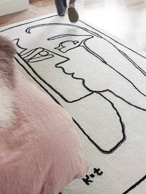 米可家飾~Picasso Couple手繪“天生一對”大象灰色地毯床邊毯厚實手工線條地毯手工地毯