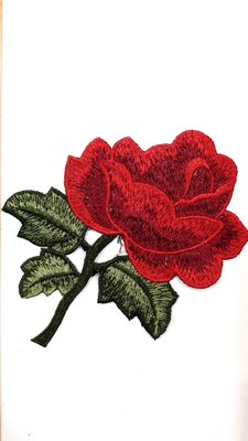 蕾絲刺繡貼花片領花 紅色玫瑰花 9x12cm
