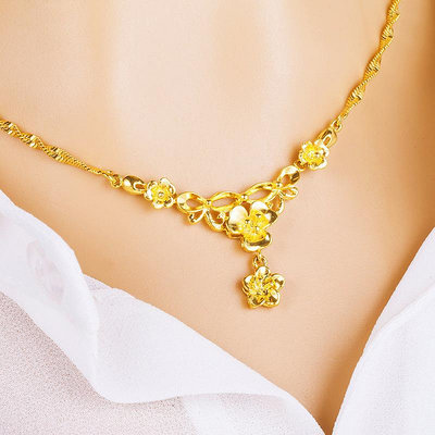 [沙金飾品] 越南沙金玫瑰花仿黃金項鏈歐幣鍍金項鏈久不褪色仿黃金鏈子禮物