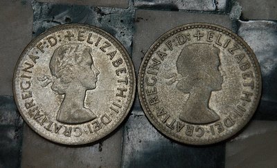 1957/61 澳大利亞 伊麗莎白女皇 1 shilling銀幣 *保真*兩枚一標