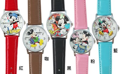 【卡漫迷】 出清特價 米奇 皮革 卡通錶 四款選一 ㊣版 大錶面 迪士尼 Mickey 米老鼠 兒童表 手錶 女錶 米妮