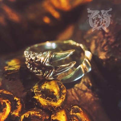 現貨熱銷-蓮魚山 和柄浮世繪風格 神獸迦樓羅 朱雀之爪 925純銀戒指可調節YP1170